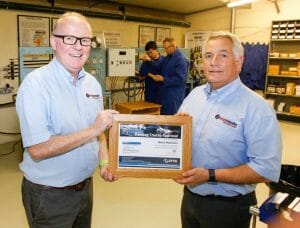 Quick Managing Director Andrew Esson (Left) with Engineering Director Alan Egglestone (right) receive certification from the British Fluid Power Association for the company’s Hydraulic training programmes